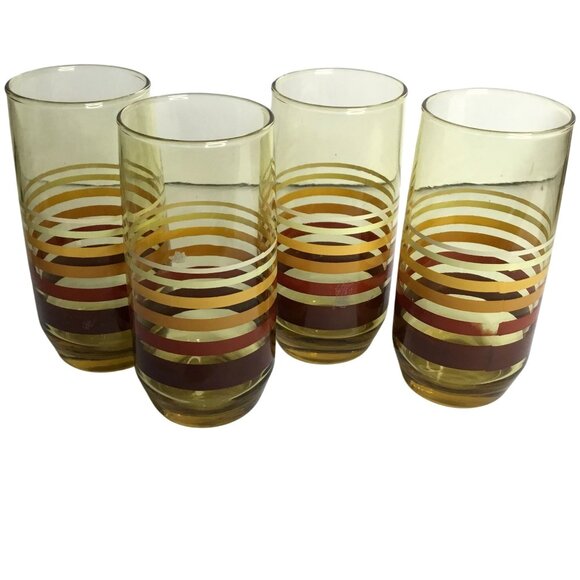 ANCHOR HOCKING VTG Striped Cooler Glasses Set 4 w/ Box 16oz NOS USA Barware MCM - Picture 1 of 12